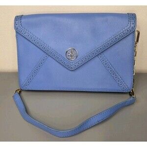 Tory Burch Envelope Clutch Crossbody Chain Purse Handbag Periwinkle Blue